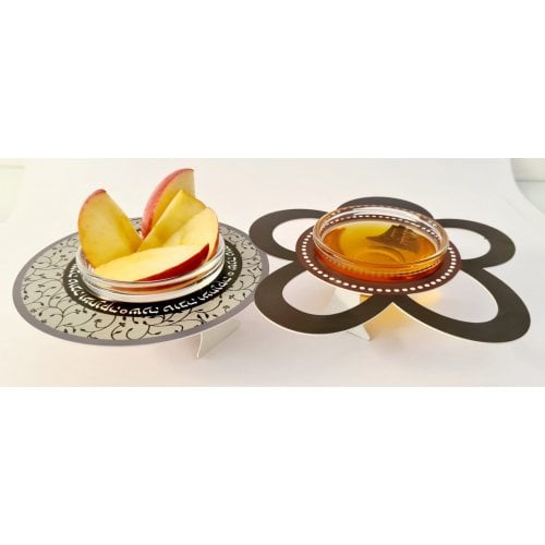 Dorit Judaica Combined Honey and Apple Dish with Glass Bowls - Colorful