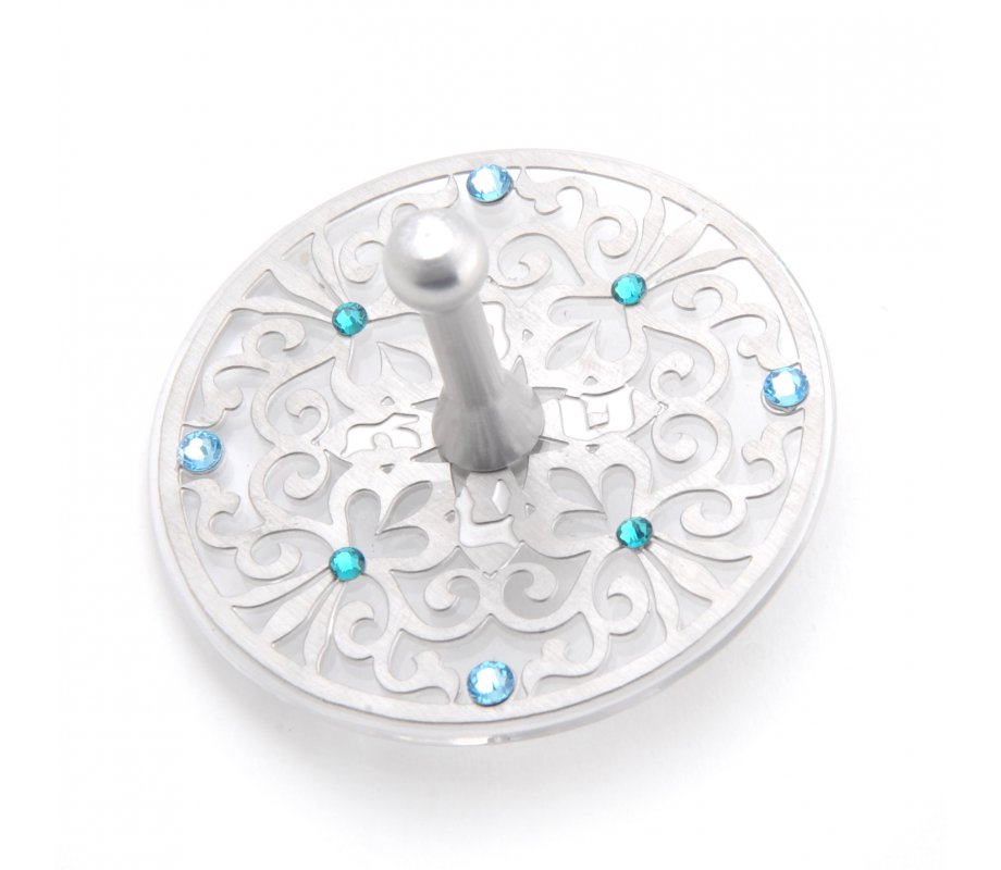 Dorit Judaica Decorative Dreidel with Flowers and Swarovski Stones on a Stand