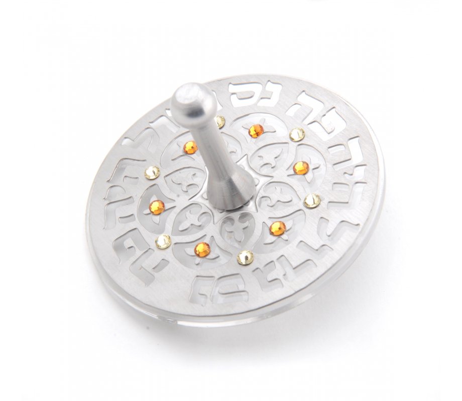 Dorit Judaica Decorative Dreidel with Nes Gadol and Swarovski Stones on a Stand