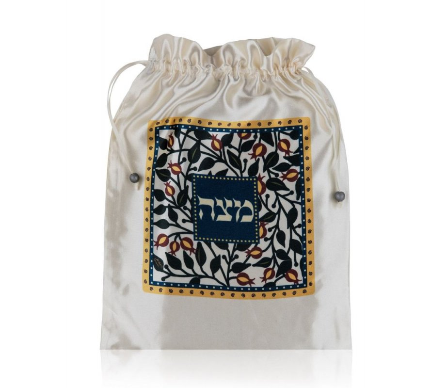 Dorit Judaica Decorative Satin Afikoman Bag, Gray and Orange Pomegranates 1 in stock