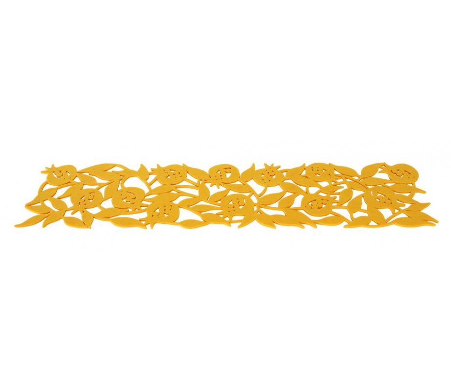Dorit Judaica Felt Table Runner with Cutout Leafy Pomegranate - Mustard
