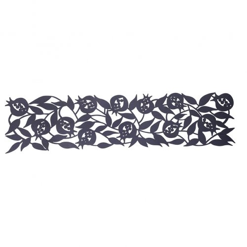 Dorit Judaica Felt Table Runner with Cutout Leafy Pomegranate Design - Grey