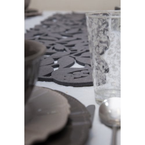Dorit Judaica Felt Table Runner with Cutout Leafy Pomegranate Design - Grey