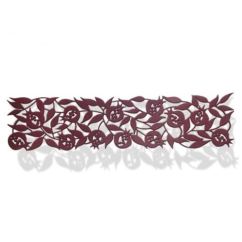 Dorit Judaica Felt Table Runner with Cutout Leafy Pomegranates - Maroon