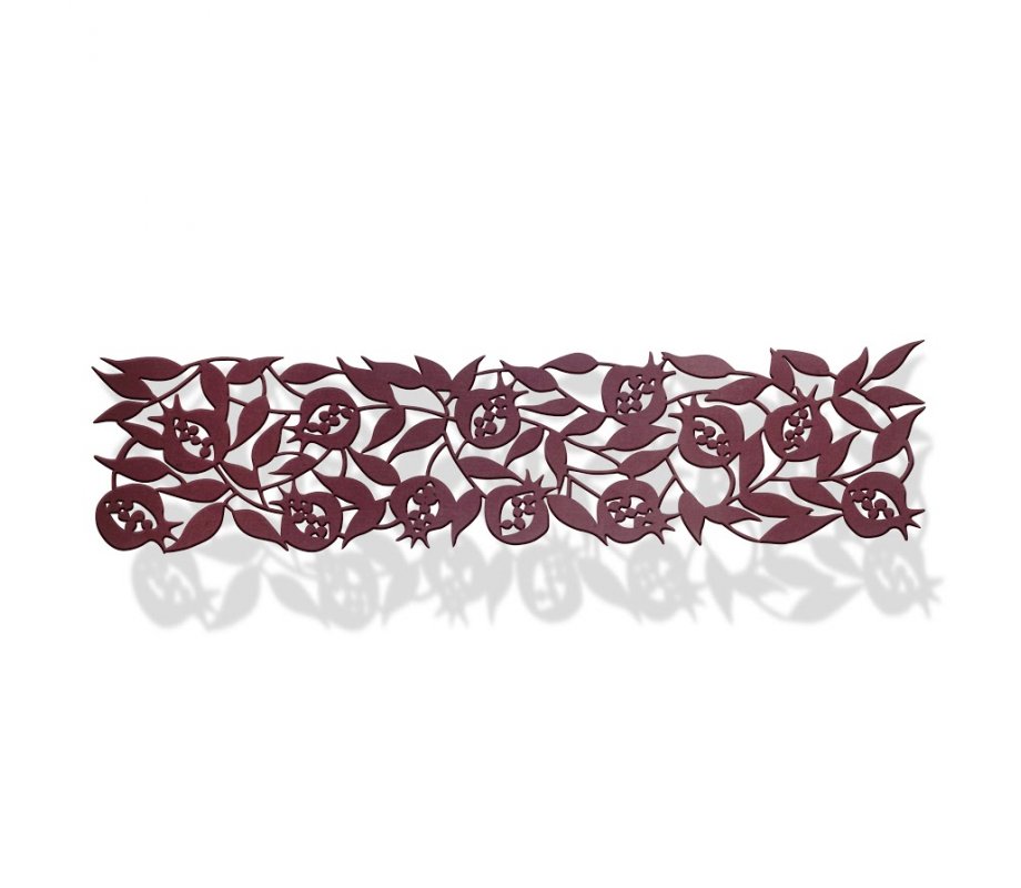 Dorit Judaica Felt Table Runner with Cutout Leafy Pomegranates - Maroon