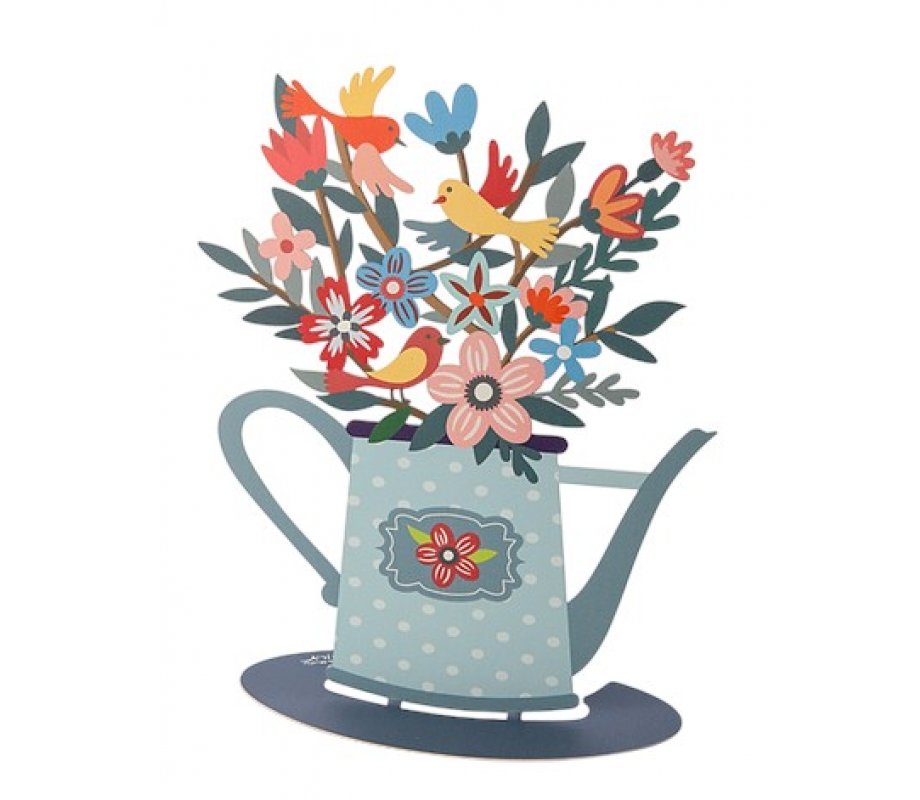 Dorit Judaica Free Standing Colorful Watering Can with Flowers and Birds