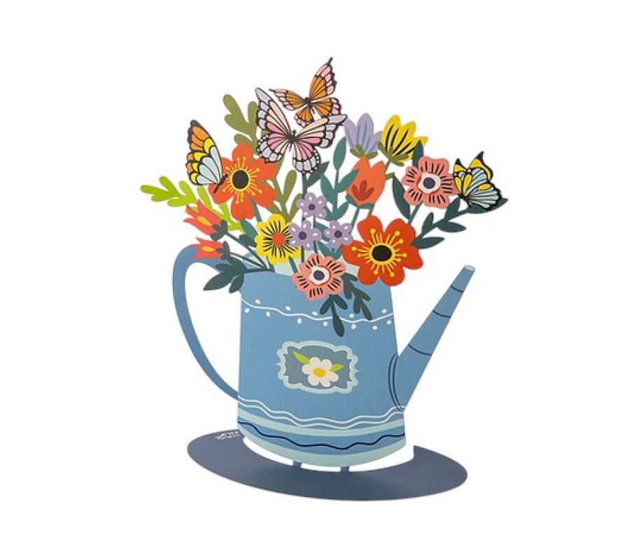 Dorit Judaica Free Standing Colorful Watering Can with Flowers and Butterflies