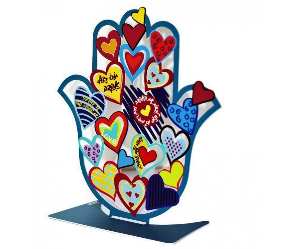 Dorit Judaica Free Standing Hamsa Sculpture, Hearts and Verses of Love