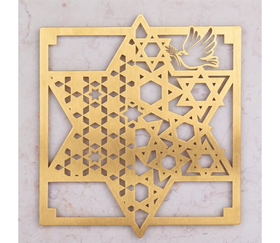 Dorit Judaica Gold-Plated Laser-Cut Star of David on Faux Stone Tile Wall Art