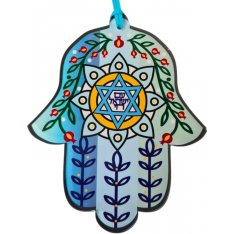 Dorit Judaica Hamsa Lucite Wall Hanging, Colorful - Am Yisrael Chai