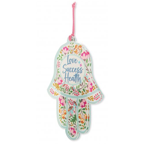 Dorit Judaica Hamsa Lucite Wall Hanging, Colorful Flowers, English Blessing Words
