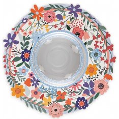 Dorit Judaica Honey Dish, Glass Bowl - Laser Cut Metal Floral Design