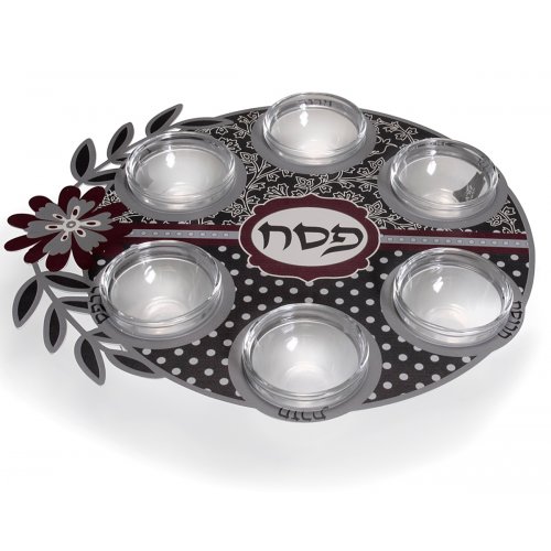 Dorit Judaica Laser Cut Seder Plate with Glass Bowls - Flower Design