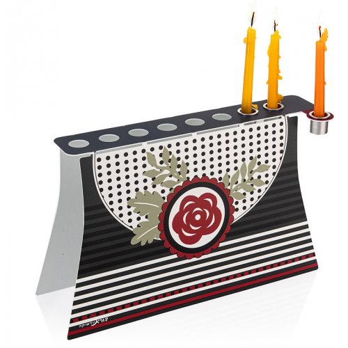 Dorit Judaica Laser Cut Standing Chanukah Menorah with Vibrant Floral Design