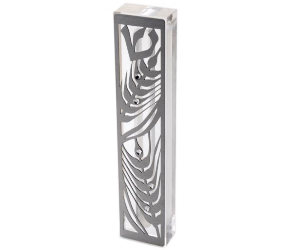 Dorit Judaica Laser Cut Steel Mezuzah Case Wheat - Dark Swarovski Stones
