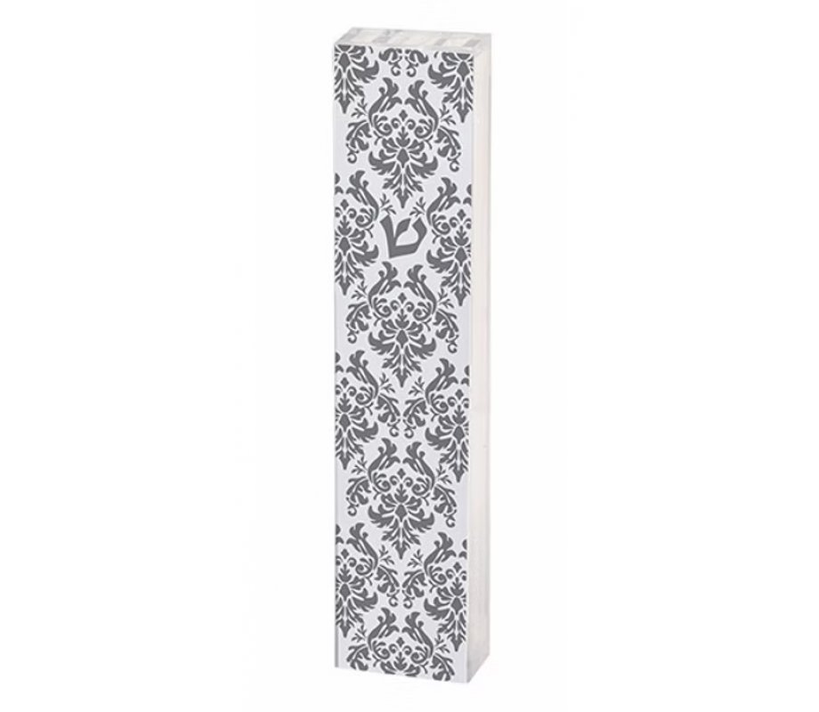 Dorit Judaica Lucite Mezuzah Case, Open Fleur De Lys Design - Gray