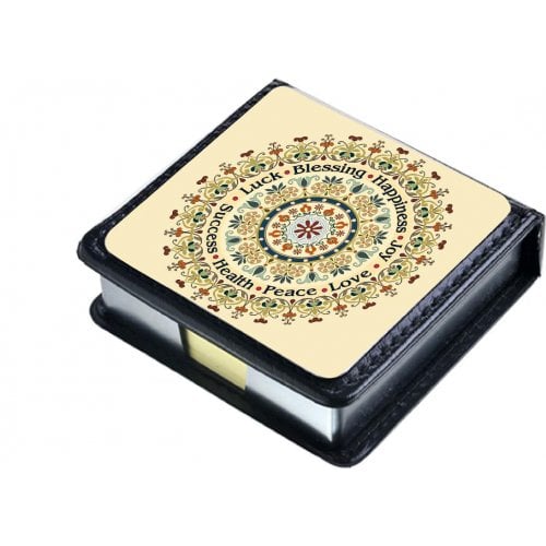 Dorit Judaica Memo Box, Circular Floral Design with Crystal - English Blessings