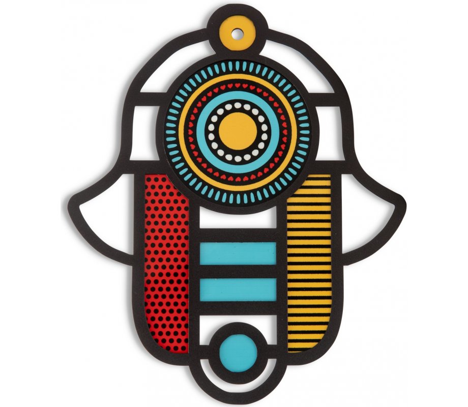 Dorit Judaica Modern Wall Hamsa in Stained Glass Art – Colorful with Mandala Eye