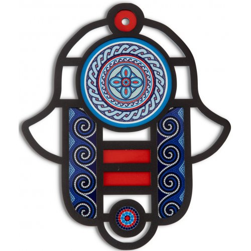 Dorit Judaica Modern Wall Hamsa in Stained Glass Art  Colorful with Mandala Eye