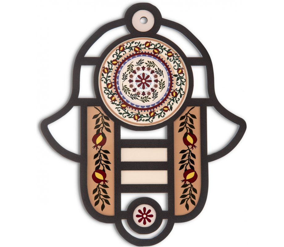 Dorit Judaica Modern Wall Hamsa in Stained Glass Art – Mandala & Pomegranates