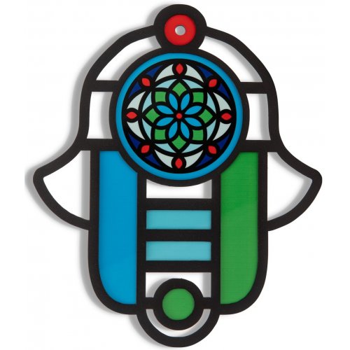 Dorit Judaica Modern Wall Hamsa in Stained Glass Art Style  Bold and Colorful