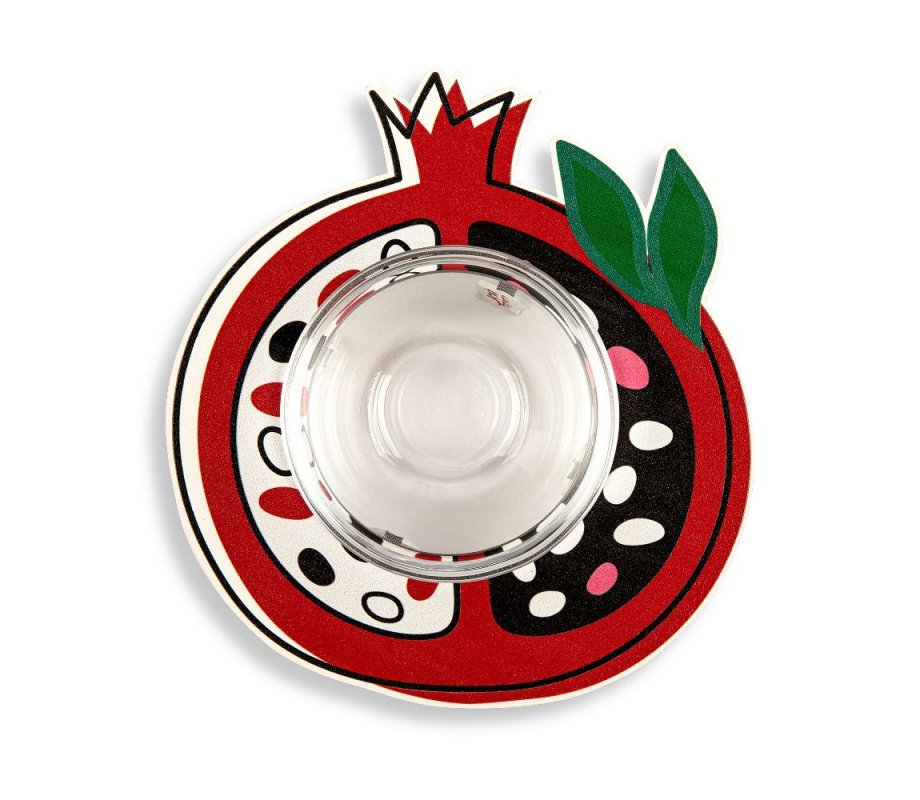 Dorit Judaica Pomegranate Shaped Honey Dish, Glass Bowl - Lively Colors