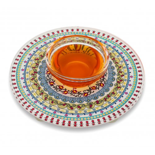 Dorit Judaica Raised Lucite Honey Dish  Pomegranate Mandala Design