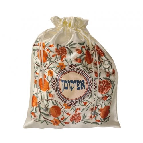 Dorit Judaica Satin Afikoman Bag, Vibrant Orange Pomegranates Print