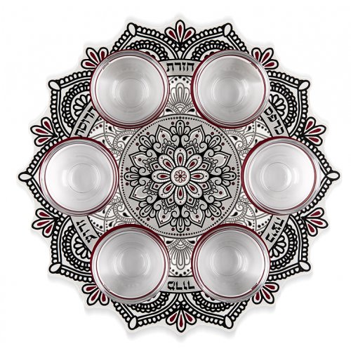 Dorit Judaica Seder Plate Mandala Design - Maroon & Black Colors