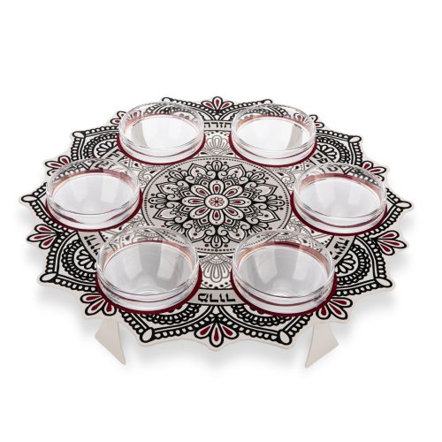 Dorit Judaica Seder Plate, Mandala Design – Maroon and Black Colors