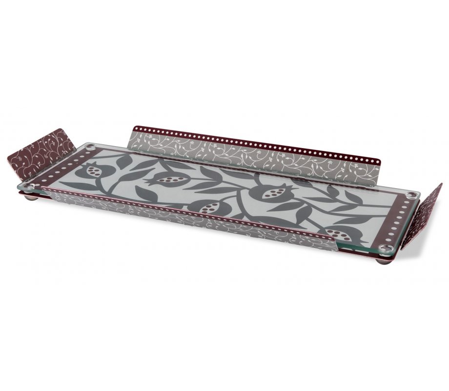 Dorit Judaica Serving Tray with Glass Top - Pomegranate Design