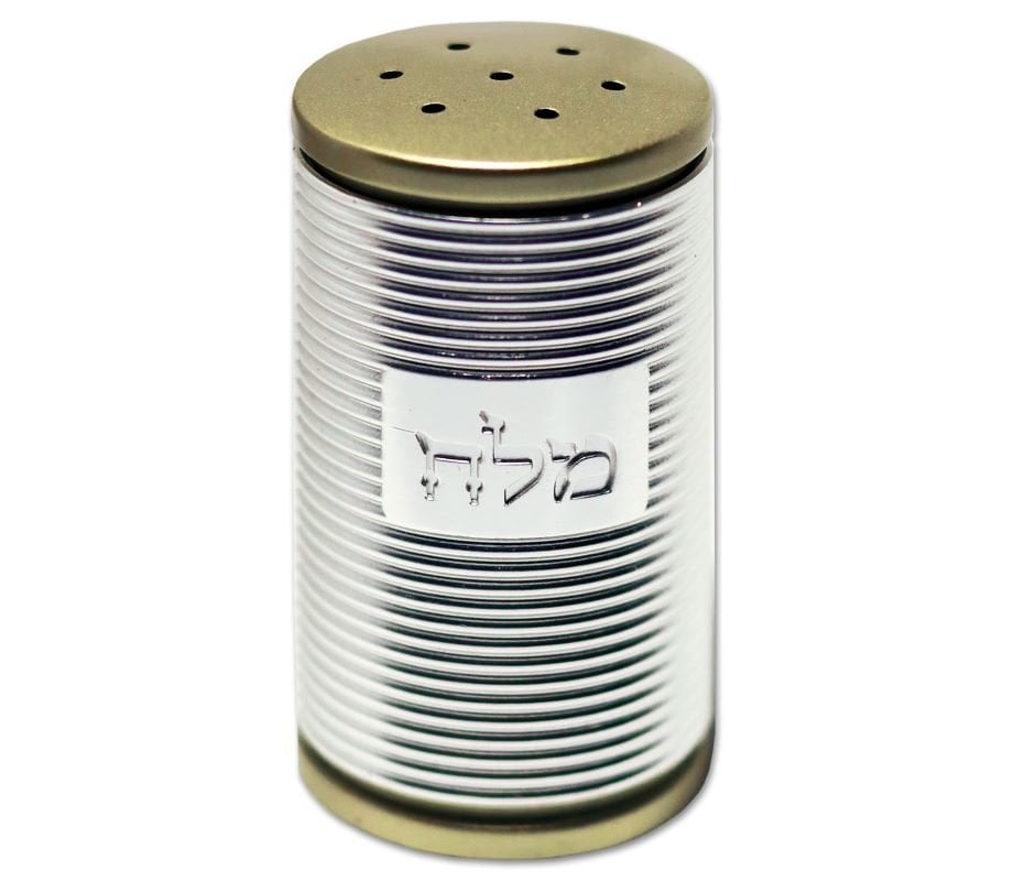 Dorit Judaica Spiral Design Salt Shaker with Hebrew Plaque - Silver and Gold