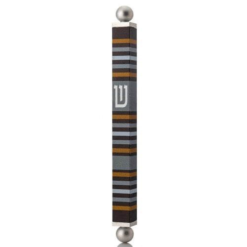 Dorit Judaica Square Tube Mezuzah Case with Knobs  Black Gray and Brown