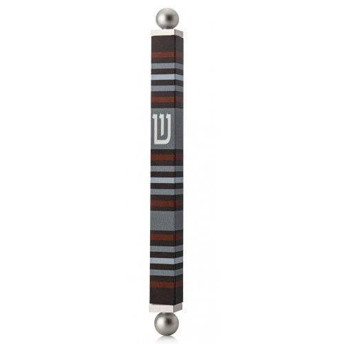 Dorit Judaica Square Tube Mezuzah Case with Knobs  Black Gray and Maroon