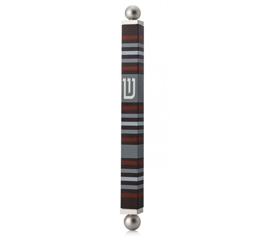 Dorit Judaica Square Tube Mezuzah Case with Knobs – Black Gray and Maroon
