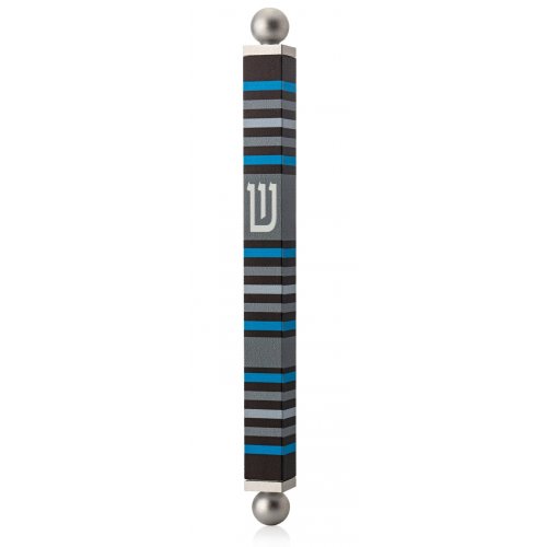 Dorit Judaica Square Tube Mezuzah Case with Knobs  Black Gray and Turquoise