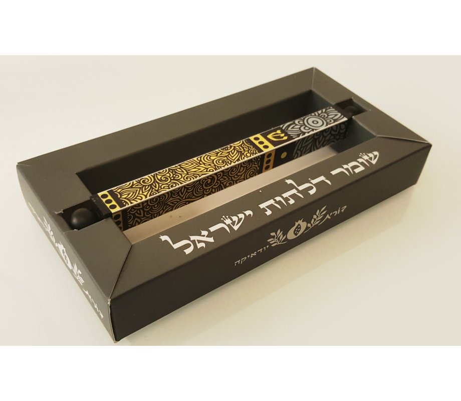 Dorit Judaica Square Tube Mezuzah Case with Knobs – Shades of Blue Stripes