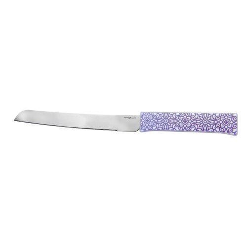 Dorit Judaica Stainless Steel Challah Knife Purple - Floral Design