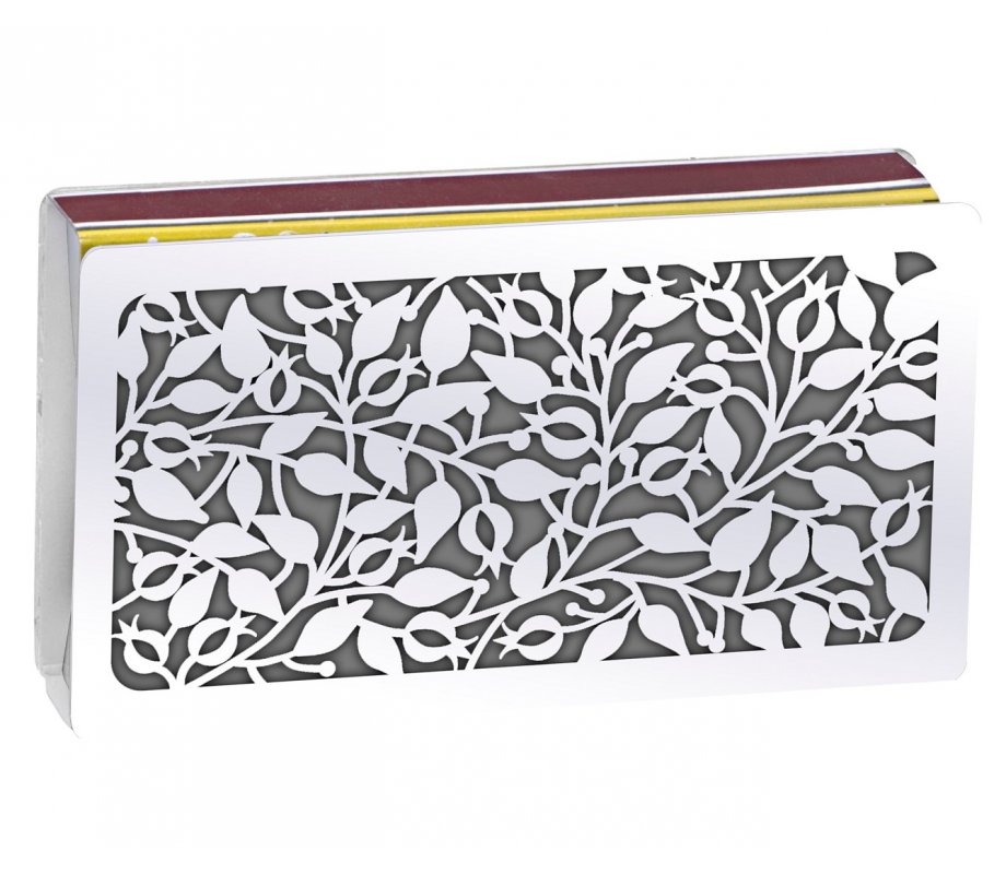 Dorit Judaica Stainless Steel Matchbox Holder - Flowing Pomegranate Design