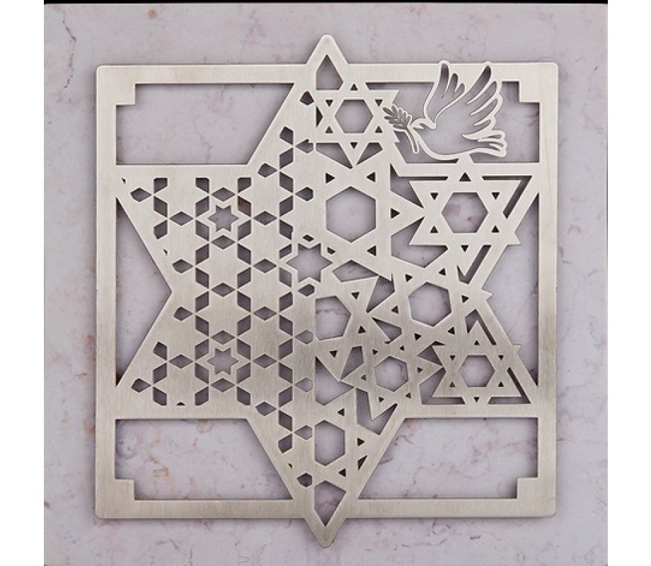 Dorit Judaica Stainless Steel Wall Plaque, Star of David and Dove of Peace Design