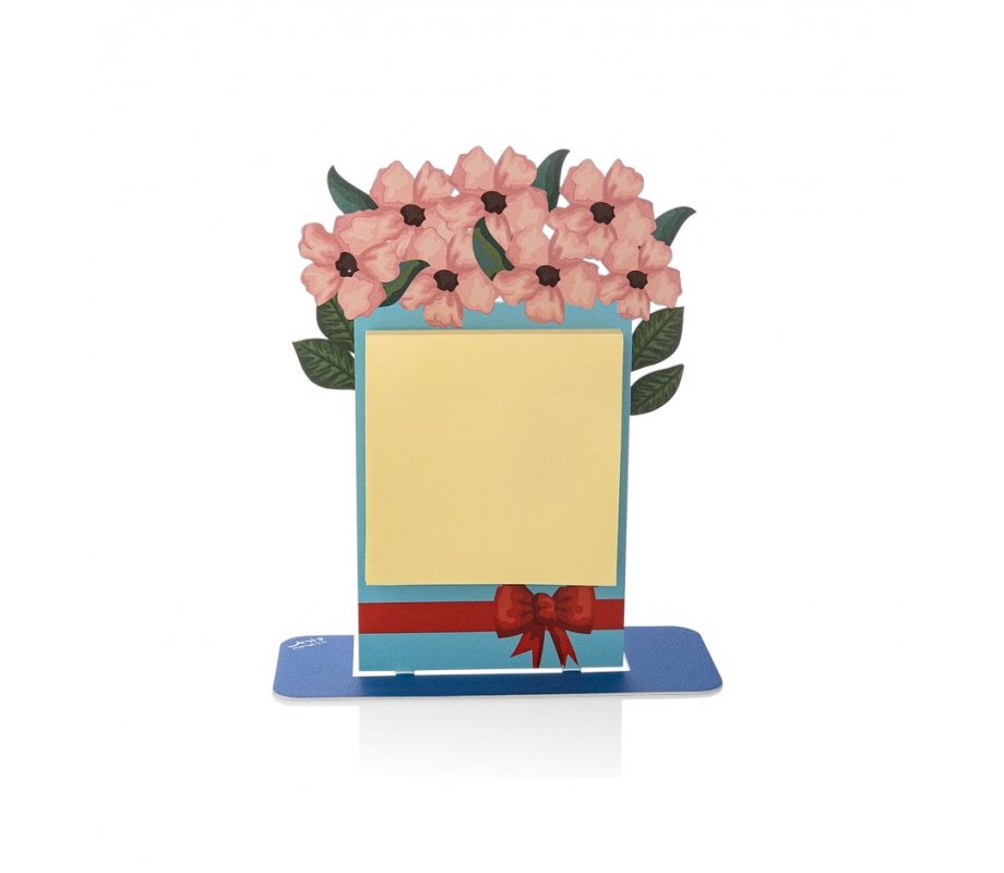 Dorit Judaica Table Stand for Post It Memo Pads - Pink Flower Design