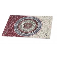 Dorit Judaica, Tempered Glass Raised Challah Board � Maroon Floral Design Shabbat Phrases
