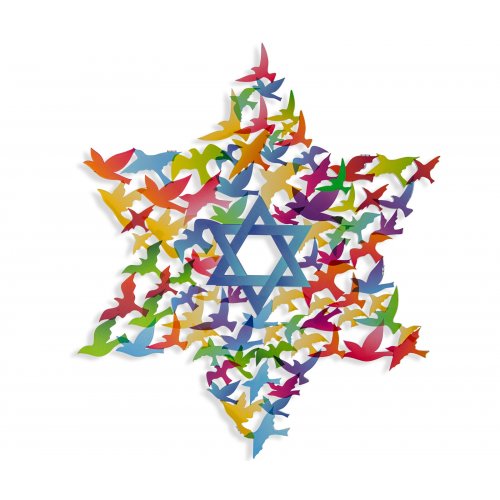 Dorit Judaica Wall Art, Star of David and Multiple Peace Doves - Colorful