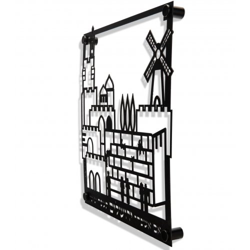 Dorit Judaica Wall Plaque, Cut Out Jerusalem Images with Hebrew Words  Black