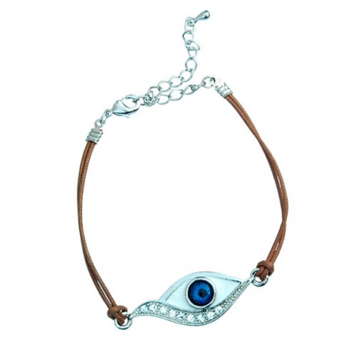 Double Brown Cord Kabbalah Bracelet - Enamel Eye Centerpiece with Stones
