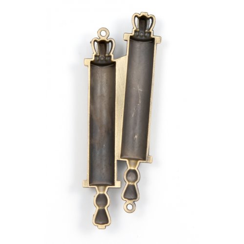 Double Mezuzah Case, Torah Scroll and Judaic Motifs & Blue Stones  Silver & Gold