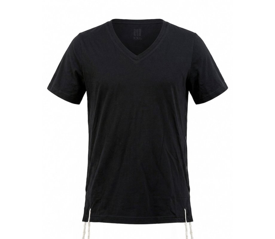 Dry-Fit Tzitzit T-Shirt V Neck with Kosher Tzitzis, Black - Moisture-Wicking Athletic Shirt