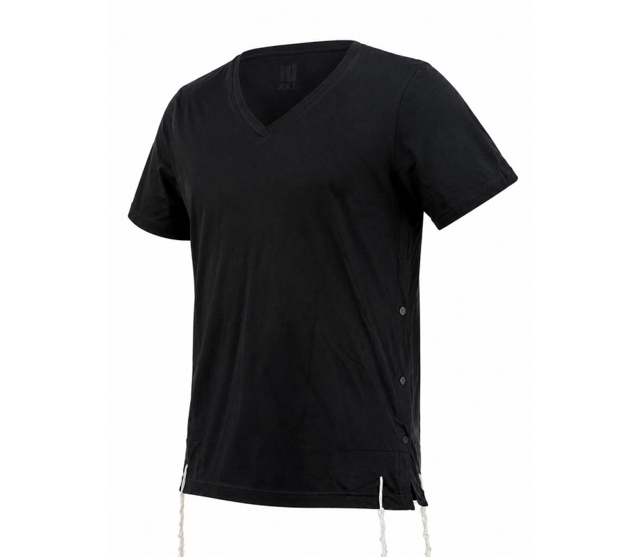 Dry-Fit Tzitzit T-Shirt V Neck with Kosher Tzitzis, Black - Moisture-Wicking Athletic Shirt