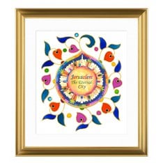Dvora Black Colorful Jerusalem in English - Signed, Printed and Framed Blessing