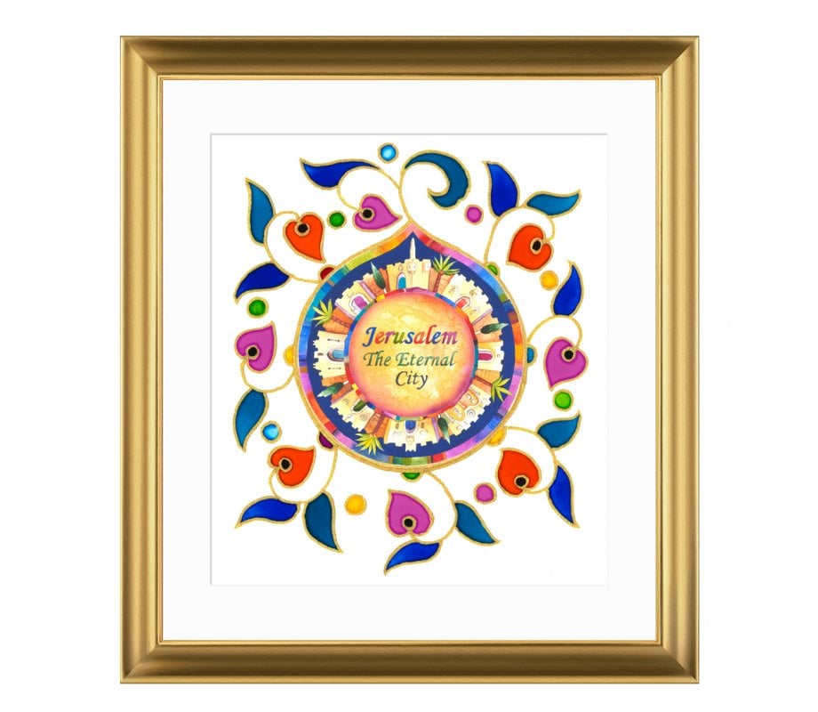 Dvora Black Colorful Jerusalem in English - Signed, Printed and Framed Blessing